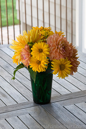 Flowers in green vase
